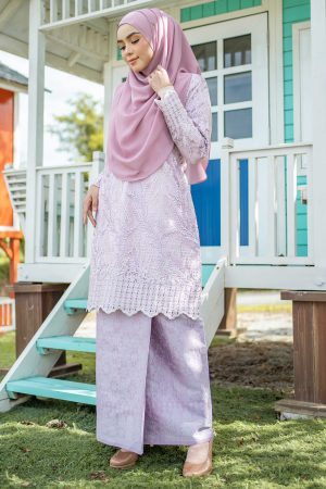 Baju Kurung Songket Lace Rubina - Powder Pink