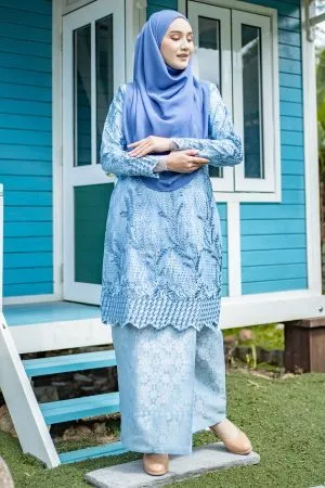 Baju Kurung Songket Lace Rubina - Sappire Blue