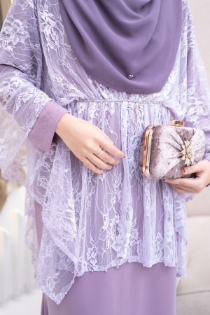 Dress Lace Ruffle Riselle - Dusty Purple