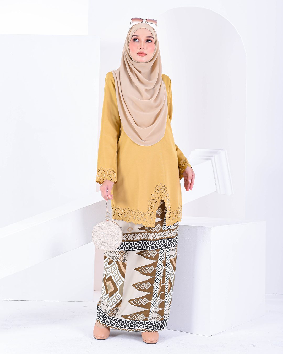 Baju Kebarung Lasercut Arjuna – Khaki Mustard – MuslimahClothing.Com