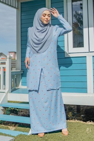 Baju Kebarung Sulam Puffy Leandra Laluna X MCC - Aqua Blue