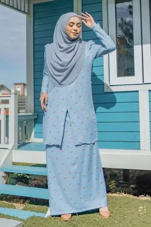 Baju Kebarung Sulam Puffy Leandra Laluna X MCC - Aqua Blue