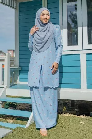 Baju Kebarung Sulam Puffy Leandra Laluna X MCC - Aqua Blue