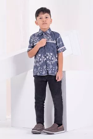 Baju Kemeja Short Sleeves Rayla Kids - Steel Blue