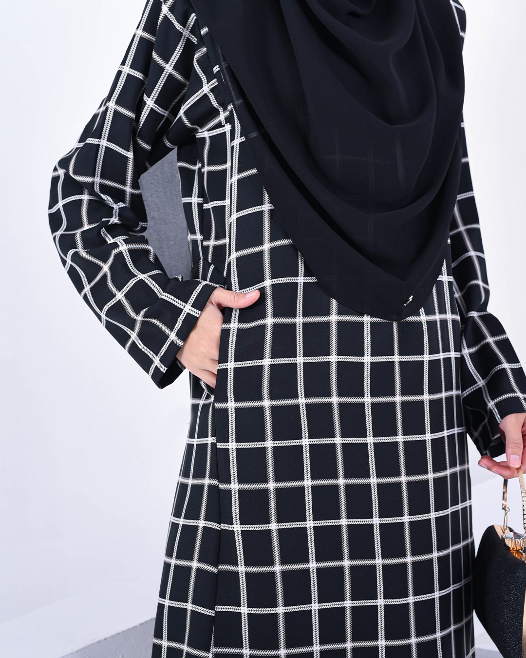 Baju Kurung Pahang Afina – Checkered Black – MuslimahClothing.Com