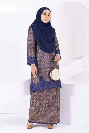 Baju Kurung Moden Lace Songket Ramadhani - Copper Blue
