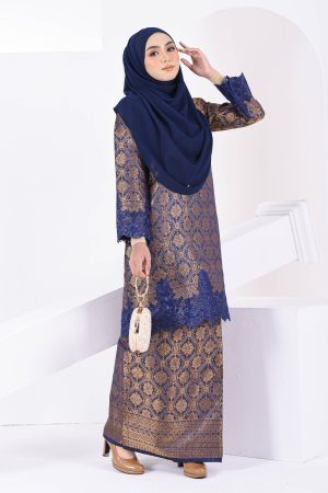 Baju Kurung Moden Lace Songket Ramadhani - Copper Blue