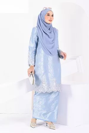 Baju Kurung Moden Lace Songket Ramadhani - Powder Blue