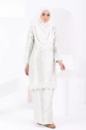 Baju Kurung Moden Lace Songket Ramadhani - Steel White