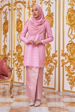 Baju Kurung Puffy Lace Songket Ralena - Brick Pink