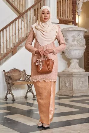 Baju Kurung Puffy Lace Songket Ralena - Peachy Nude