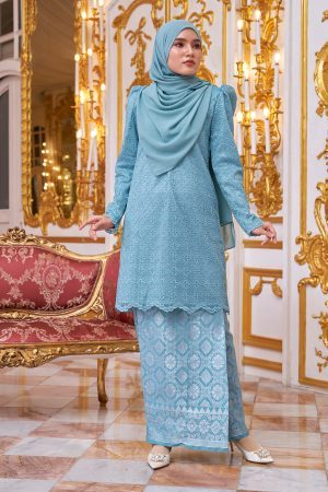 Baju Kurung Puffy Lace Songket Ralena - Sapphire Blue