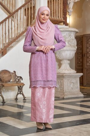 Baju Kurung Puffy Lace Songket Ralena - Smokey Purple