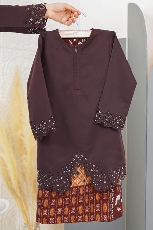 Baju Kebarung Lasercut Azeera Kids - Wood Brown