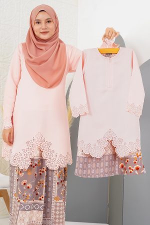 Baju Kebarung Lasercut Azeera Kids - Peach Greyish