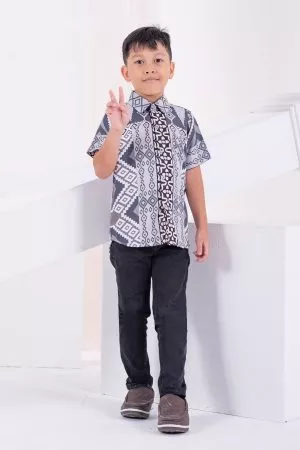 Baju Kemeja Short Sleeves Arjuna Kids - Friod Gray