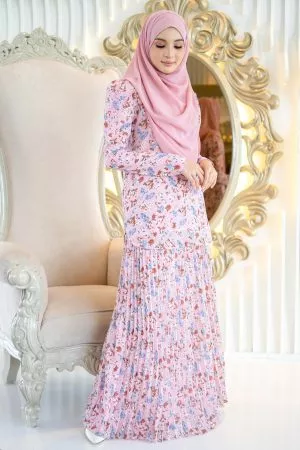 Baju Kurung Pleated Adena - Candy Pink