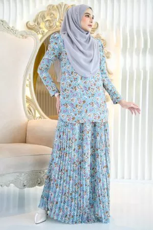 Baju Kurung Pleated Adena - Cotton Blue