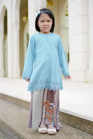Baju Kurung Pahang Lasercut Udyana Kids - Sky Blue