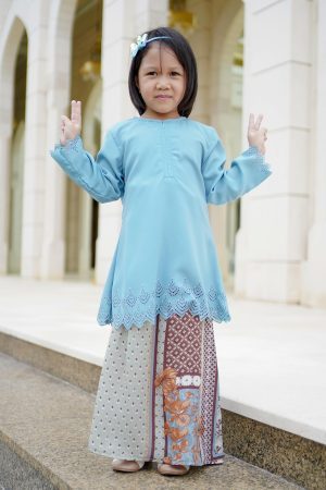 Baju Kurung Pahang Lasercut Udyana Kids - Sky Blue