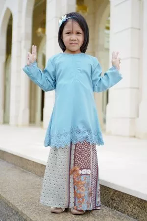 Baju Kurung Pahang Lasercut Udyana Kids - Sky Blue
