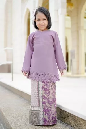 Baju Kurung Pahang Lasercut Udyana Kids - Heather Purple