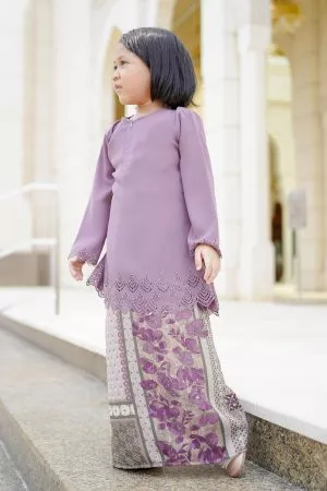 Baju Kurung Pahang Lasercut Udyana Kids - Heather Purple