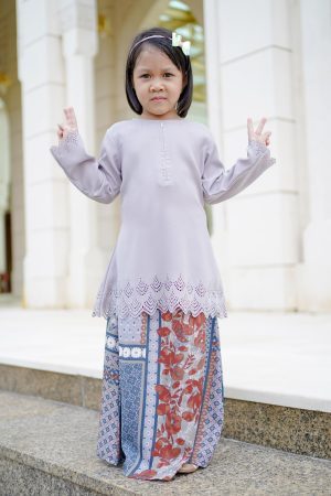 Baju Kurung Pahang Lasercut Udyana Kids - Whisper Grey