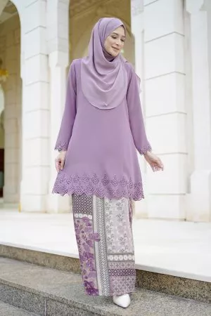 Baju Kurung Pahang Lasercut Udyana - Heather Purple