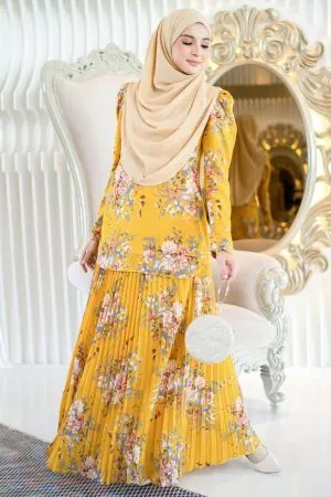 Baju Kurung Pleated Amelie - Sunny Gold