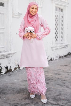 Baju Kurung Riau Lace 3D Naufa - Pink Castle