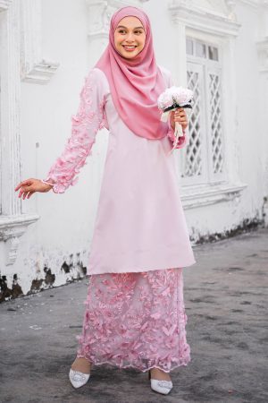 Baju Kurung Riau Lace 3D Naufa - Pink Castle