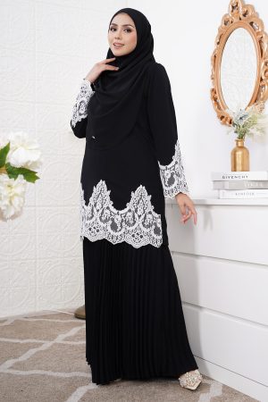 Baju Kurung Pleated Azyan - Deep Black