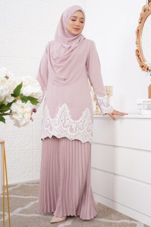 Baju Kurung Pleated Azyan - Pink Dust