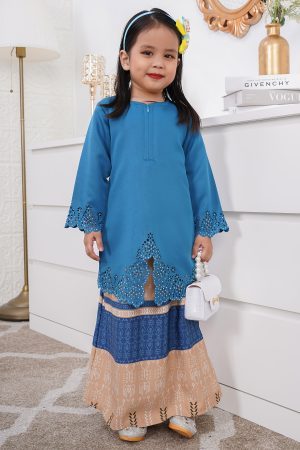 Baju Kebarung Batik Lasercut Alia Kids - Caribe Teal