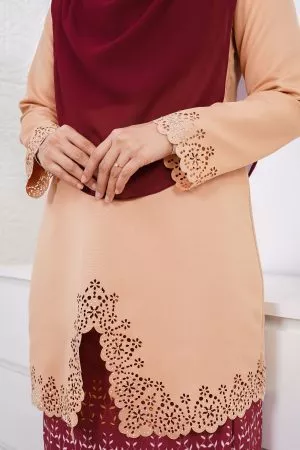 Baju Kebarung Batik Lasercut Alia - Charismatic Peach