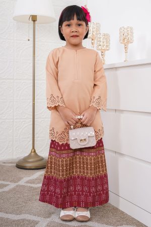 Baju Kebarung Batik Lasercut Alia Kids - Charismatic Peach