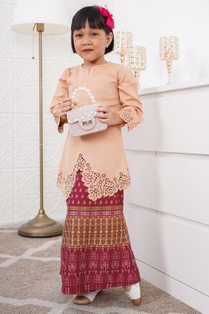 Baju Kebarung Batik Lasercut Alia Kids - Charismatic Peach