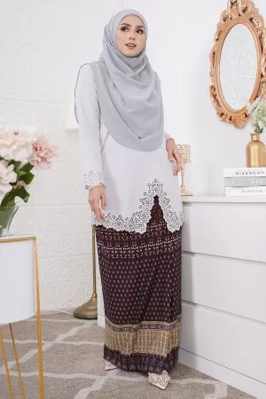 Baju Kebarung Batik Lasercut Alia - Drizzle Grey