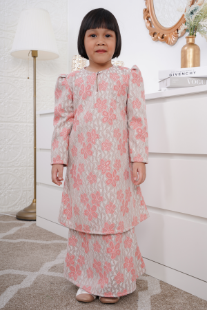 Baju Kurung Riau Lace Adiona Kids - Coral Haze