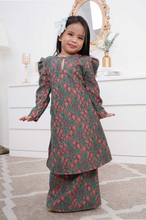 Baju Kurung Riau Lace Adiona Kids - Emerald Coral