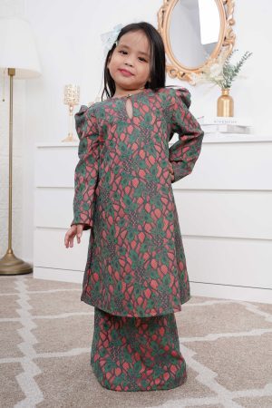 Baju Kurung Riau Lace Adiona Kids - Emerald Coral