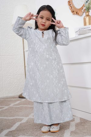 Baju Kurung Riau Lace Adiona Kids - Greyish Blue