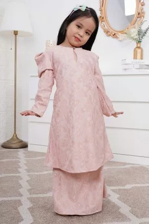 Baju Kurung Riau Lace Adiona Kids - Pastel Pink