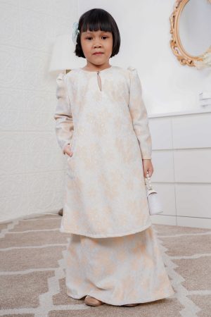 Baju Kurung Riau Lace Adiona Kids - Wheat Peach