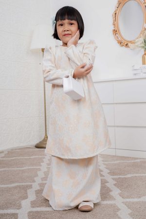 Baju Kurung Riau Lace Adiona Kids - Wheat Peach