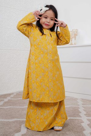 Baju Kurung Riau Lace Adiona Kids - Yellow Sunkiss