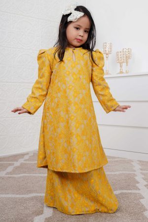 Baju Kurung Riau Lace Adiona Kids - Yellow Sunkiss