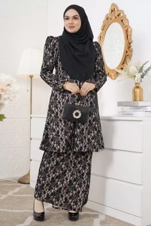 Baju Kurung Riau Lace Adiona - Black Beige