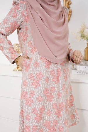 Baju Kurung Riau Lace Adiona - Coral Haze